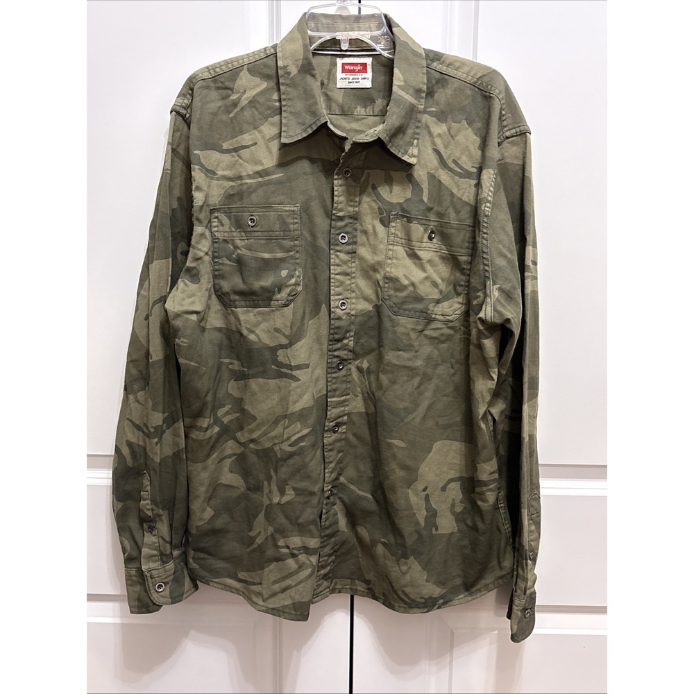 Wrangler Flex for Comfort Mens XL Camo Button-Up Shirt Long Sleeve Green JLR10WG